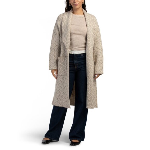 COCOGIO Beige Made In Italy Jacquard Open Cardigan With Pocket - Picture 1 of 2